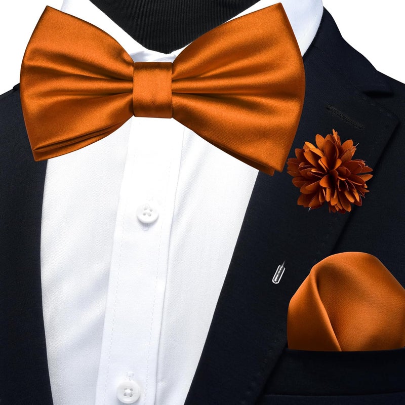 Branduce Solid Color Pre-tied Bow Tie and Pocket Square Lapel Pin Set for Men - Image 2